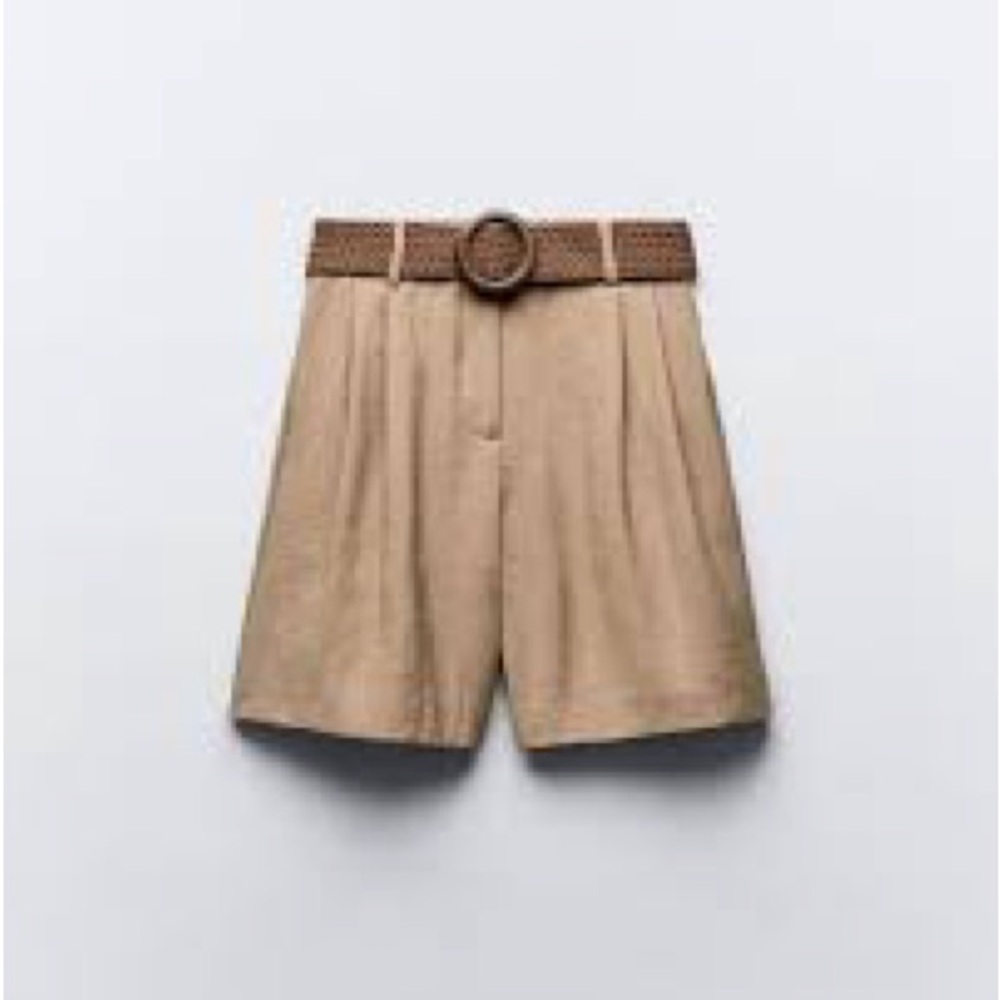 Zara Darted Bermuda Shorts With Belt - Picture 2 of 7